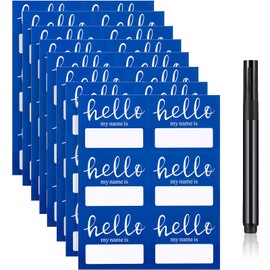 Outus 120 Pcs Hello My Name is Stickers(3" x 2. 5"), Name Tags with 1 Black Marker Pen, Peel & Stick Adhesive Sticker Labels for School, Office, Home, Meeting, Teachers and Mailing(Blue)