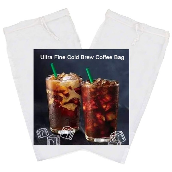 Tinnkee 2 Pack Cold Brew Coffee Bag,120 Micro Food Grade Nylon Ultra Fine Mesh, 8.6x5 inch Reusable Cold Brew Coffee Filter with Seamless Bottom, Coffee Maker