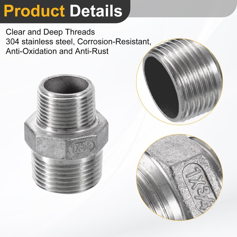 sourcing map 2Pcs PT1 x PT3/4 304 Stainless Steel Pipe