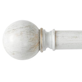 NICETOWN Decorative Single Window Drape Curtain Rod, Retro Style Standard 1 1/8 inch Diameter Adjustable 28-48" Length with Round Finials, Antique White