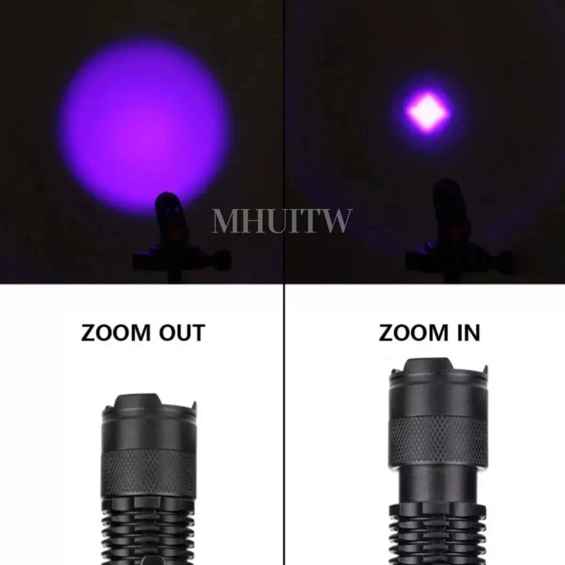 MHUITW 2pzs Linterna Táctica UV LED 395nm con Zoom y