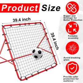Libima Football Soccer Rebounder Net 39.4 x 39.4'' Foldable Training Rebounder Target Goal Net Adjustable Easy Set up Iron Frame Soccer Bounce Back for Volleyball Basketball Baseball