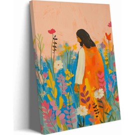 Colorful Jesus Canvas Wall Art Jesus with Wildflowers Christian Watercolor Painting Picture Wall Decor Bible Verse Story Print Artwork for Living Room Bedroom Church Home Decortion, Framed