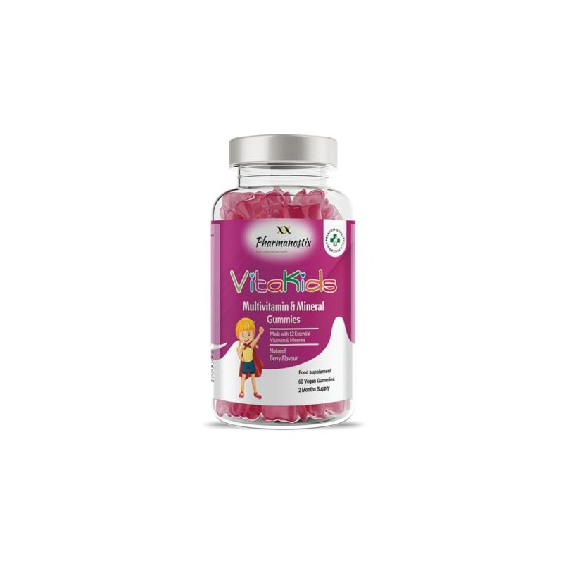 Pharmanostix VitaKids Multivitamin & Minerals Gummies, Natural Berry Flavour Gummies,