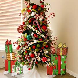 Chunful 2 Pcs Large Funny Christmas Decorations 24 Inch Whimsical Box Stand up Decorations Festive Green and Red Holiday Decor for Xmas Tree Home Decor