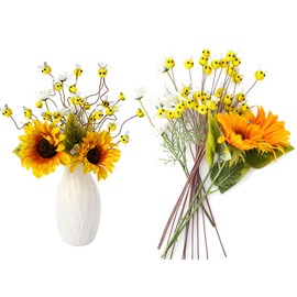 Tarngod Felt Bee Decorations with 12 Felt Bee Stems, 2 Sunflowers and 1 Daisy Stem – Cute Bee Vase Filler Table Decor for Baby Shower, Summer Party, Nursery or Farmhouse Home (Sunflower Bee)