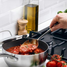 Abodpove Stainless Steel Cooking Spoons Set - Serving Spoons For Cooking, Large Cooking Serving Spoon & Slotted Spoon, Easy to Clean Kitchen Spoon Set, Dishwasher Safe