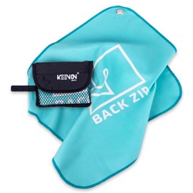 back zip KEENON Sports Microfibre Towel with Mesh Bag - Compatible Carabiner - Hiking, Mountain Biking, Ski Touring, Travel - Quick Drying - Absorbent - Space Saving
