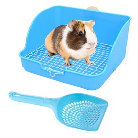 Hamiledyi Small Animal Rabbit Litter Toilet,Plastic Square Cage Box Rat Potty Trainer Corner Grate Litter Bedding Box Pet Pan for Guinea Pigs, Chinchilla, Ferret,Galesaur,Bunny