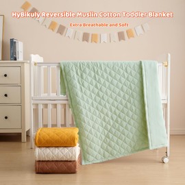 100% Cotton Muslin Baby Blanket for Boys Girls - Ultra-Soft Reversible Toddler Comforter, Lightweight Breathable All Season Down Alternative Toddler Crib Blanket, 39''x47'' (Pale Green, 39 x 47in)