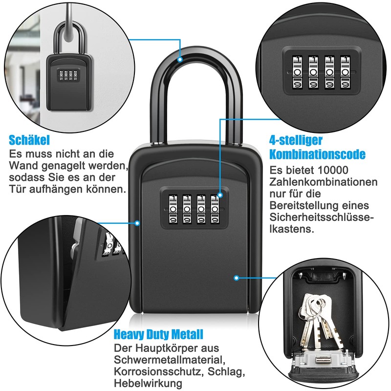 Diyife Key Safe with Shackle, Weatherproof 4 Digit Key Safe