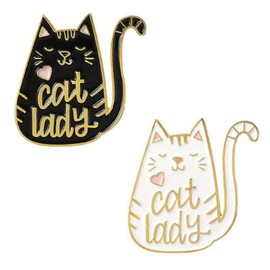 Pair of Lady Cat Brooches Lapel Pin for Women Girls Best Friends Fashion Cute Animal Pink Love Heart Black White Kitten Pins Dress Suit Scarft Accessories Badge Gifts Christmas Valentine's Day