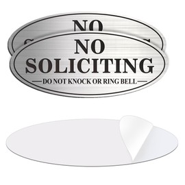 (2 Pack) No Soliciting Sign for House, Self Adhesive No Soliciting Sign for Front Door, Large No Solicitation Metal Sticker Signs for Home and Yard (Brushed Silver/Black, 8.5" x 3.5")