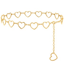 Zhang shine Fashion Long Tassel Love Hearts Pendant Gold Plated Metal Waist Chain Women Adjustable Body Link Belts Body Belly Jewelry for Jeans Dresses