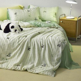AOJIM Silky Duvet Cover Set with Panda Pattern, 100% Natural Fibers Lyocell Comforter Cover, Soft Breathable Cooling Bedding 3pcs, 1 Moisture Wicking Duvet Cover and 2 Matching Pillowcases, Full Size