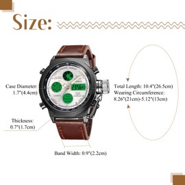 Mens Military Watch Watch : Double Display Digital Outdoor Tactical Watch LED Luminous Quartz Watch Waterproof Large Leather Band Steam Punk Cool Gift Box Included for Boyfriend, Braun, punk