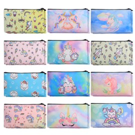 Gosodeny 24 Pcs Back to School Pencil Case Cartoon Cute Unicorn Zipper Pouch Multicolor Canvas Pen Bag Organizer for Girl Boy School Classroom Stationery Back to School Supplies Gift
