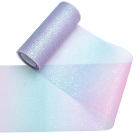 Tulle Fabric Rainbow Glitter Tulle Table Runner 15 cm x 20 Yards Colour Gradient Tulle Ribbon for Ballet Tutu Wedding Party Decorations Craft Tulle Rolls