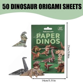 Nymora Kit per origami di dinosauro di carta, 50 pezzi, fai da te 3D, attività creative per bambini e adulti, decorazione da scrivania a forma di dinosauro fatto a mano, regalo
