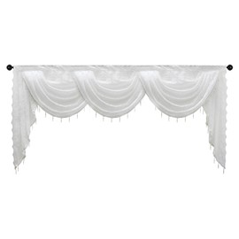 apott White Swag Valance for Windows Waterfall Valance Curtains Beaded Voile Swags Small Lace Drapes for Living Room Bedroom Party 98x 41 Inch