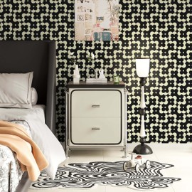 Fiula Peel and Stick Wallpaper Geometric Boho Wallpaper Black Beige Contact Paper 30ft x 17.3in Self-Adhesive Vintage for Bedroom Waterproof Removable Shelf Liner Decal Vinyl Roll