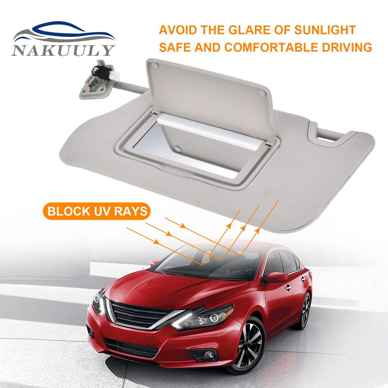 Nakuuly Left Driver Side Sun Visor Gray with Light, Without