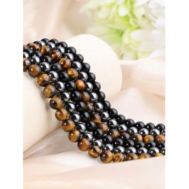 CrystalTears 8mm Healing Crystal Stone Beads for Jewellery Making 100pcs Tiger Eye Obsidian Hematite Round Loose Gemstone Beaded for Bracelet Making DIY Necklace Earrings Crafting Gifts for Men Women