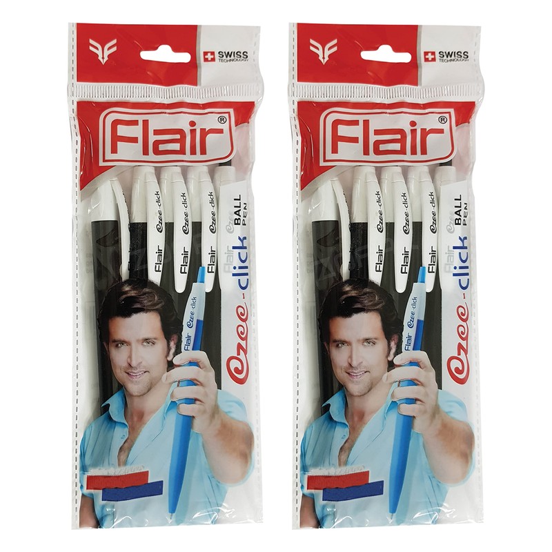 FLAIR 10 x 0.7mm Ezee Click BLACK Ballpoint Retractable Pens