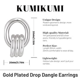 KUMIKUMI 925 Sterling Silver Statement Dangle Drop Earrings for Women - Hypoallergenic Lightweight Geometric Knot Earrings - Trendy and Stylish