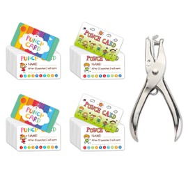 Punch Cards Sets, 200 Pack Reward Punch Cards with Hole Puncher, 2 Styles Student Awards Loyalty Cards Handheld Puncher Kit Incentive Reward Card for Motivation Student Teacher