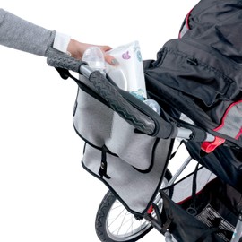 Stroller Organizer by Modfamily -Neoprene Bag with Zipper Storage Space and Two Cup Holders- Fits Umbrella and Single Strollers