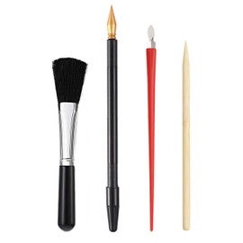 ShipeeKin 4-Piece Scratch Arts Tool Set for Scratch Paintings, 1x Gold-Plated Scratch Pen, 1x Scraper, 1x Bamboo Pen, 1x Soft Black Brush Included