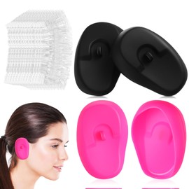FRCOLOR 2 Pairs Silicone Ear Covers Ear Protector with 100pcs Disposable Hairdressing Ear Caps Ear Protector Hairdressing Dye Coloring Protector Earmuff Ear Caps for Home Shop