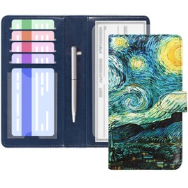 ACdream Checkbook Cover, Leather RFID Blocking Check Book Wallet, Protective Premium Business and Personal Duplicate Checks Holder, with Credit Card Slots for Women Men, Starry Night
