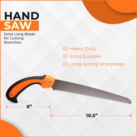 Pruning Saws For Tree Trimming and Wood Cutting, Straight Hand Saw 10.5” Razor Sharp Blade, Camping Saw with Sheath & Ergonomic Handle, Steel Pruning Saw Ideal for Garden Pruning Hiking Camping-Drixet
