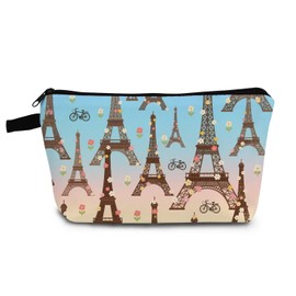 YULUENZE Gradient Color Eiffel Tower Makeup Bag Cute Small Organizer Bag with Zipper Floral Bicycle Eiffel Tower Cosmetic Bag Aesthetic Birthday Travel Present for Women Friends
