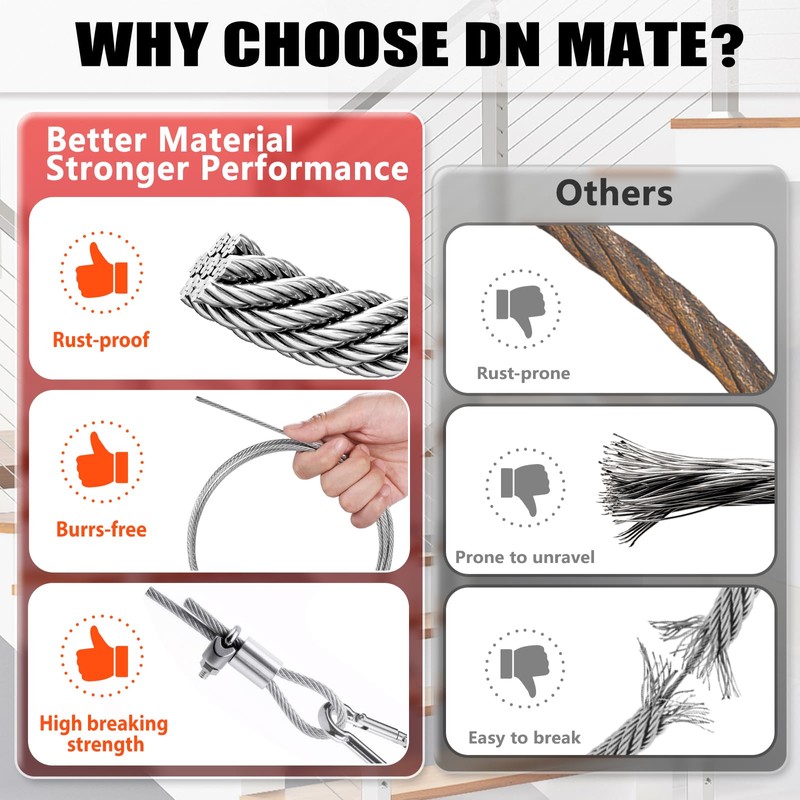 Steel DN Mate 300FT 1/8" Genuine T316 Stainless Steel Cable
