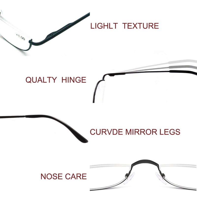 COVESATO Half Frame Reading Glasses, Half Metal Moon Readers for
