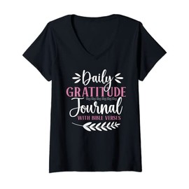 Womens God Christian Jesus Daily Gratitude Journal with Bible Verse V-Neck T-Shirt