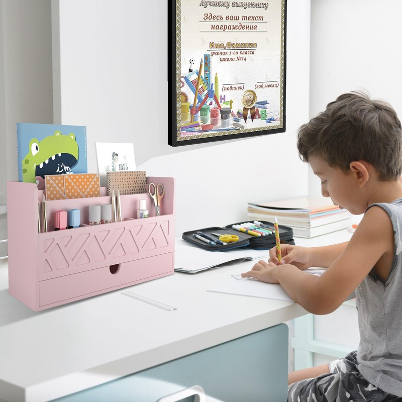 Wisuce Bamboo Mail Organizer Countertop Desktop with Drawer - All-in-One