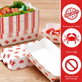Ctosree 50 Pieces Crab Party Supplies Crab Paper Plates Boil Birthday Party Supplies Disposable Seafood Paper Boats Tableware for Dinner Picnic BBQ Supply