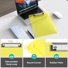 Juvealoe A4 Plastic Clipboard 2 Pack, 8.5 x 11 Yellow Colored Clip Boards with Low Profile Clip, Letter Size for Classroom, Teacher, Students, School & Office Supplies