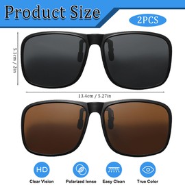 FveVqe 2PCS Clip On Sunglasses, Sunglass Clip Ons for Men & Women, Polarized Clip-On Sunglasses, Easy to Use Sun Glasses Men for Driving, Fishing and Outdoor Activities