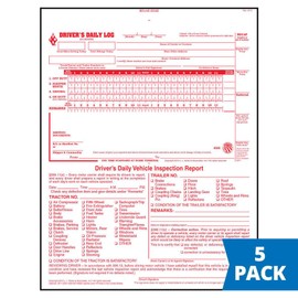 J. J. Keller & Associates, Inc. 2-In-1 Driver Daily Log Book 5-pk. with Detailed Driver Vehicle Inspection Report & Simplified Recap - Book Format with 31 Sets, 2-Ply Carbonless, 8.5" x 11"