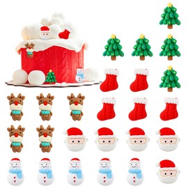 Ercadio 25 Pack Resin Christmas Cupcake Toppers Santa Claus Snowman Christmas Tree Cupcake Picks Resin Socks Cupcake Toppers for Christmas Theme Birthday Baby Shower Decor Supplies