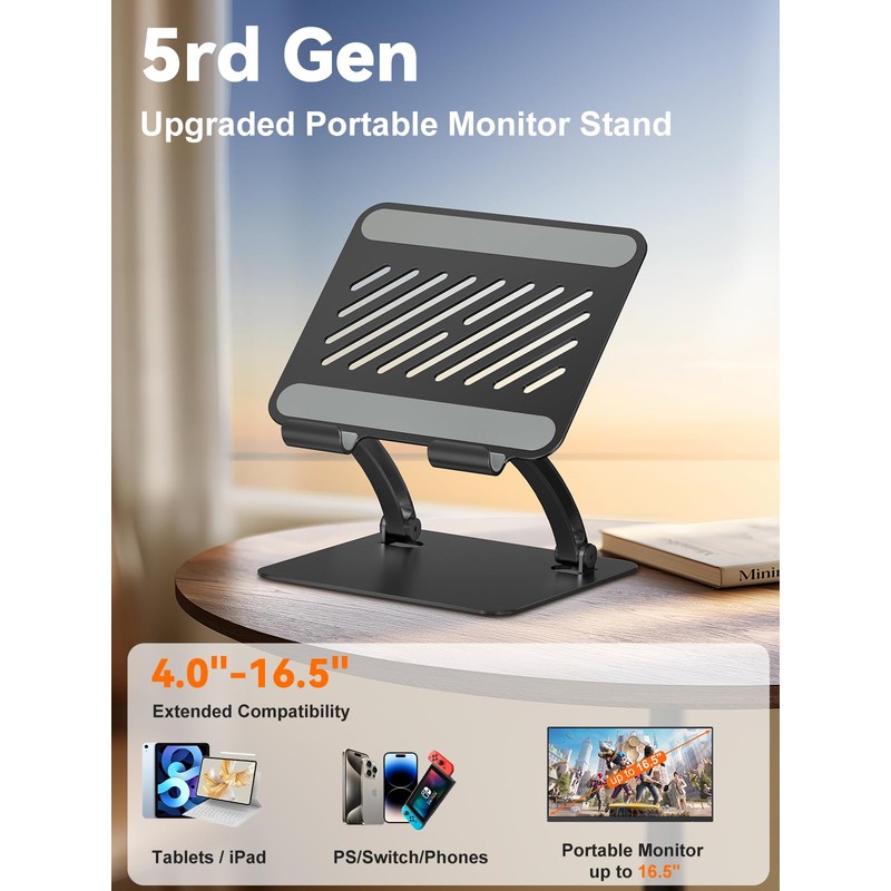 tounee Tablet Holder Stand, Dual Rod Adjustable Aluminum Desktop Stand,