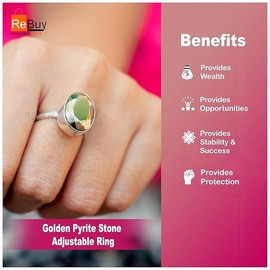 Rebuy REBUYUK Adjustable Pyrite Gemstone Ring Natural Pyrite Attract Wealth and Prosperity - Unisex Pack of 1