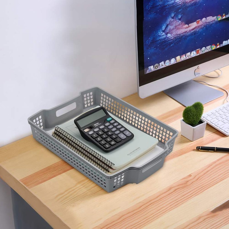 Readsky Grey Flat Plastic Storage Baskets Stackable, 38.5cm x 28cm