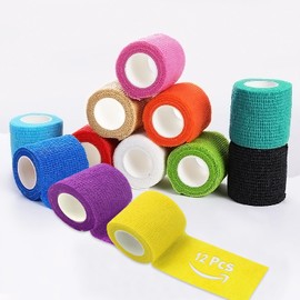 WITRET Vendas Autoadhesivas Elástico No Tejido - 12 Roll Venda Elastica - Venda Autoadherible 5cm X 4.5m - Cinta Cebolla para Vendaje para Estiramiento Atlético, Deportes, Muñeca, Tobillo