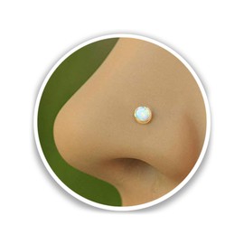 White Opal Nose Stud - 3mm Opal piercing nose stud 22 gauge - Tiny Piercings Nose pin L Shape - Opal nose post stud - Thin Nose Hoop - nose ring stud